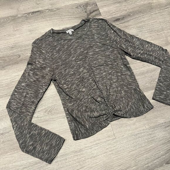 Love, fire Grey Heather Long Sleeve Top with Twist in the Front - Picture 3 of 9